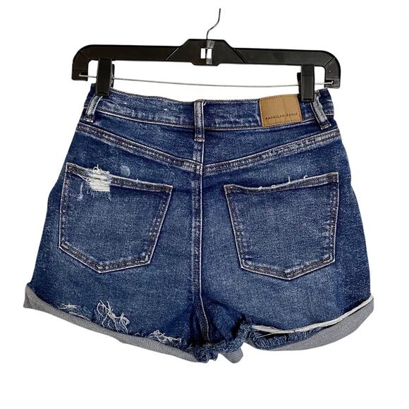 American Eagle Mom Short Denim Jean Short Womens 0 Distressed Darker Stretch - Picture 2 of 7